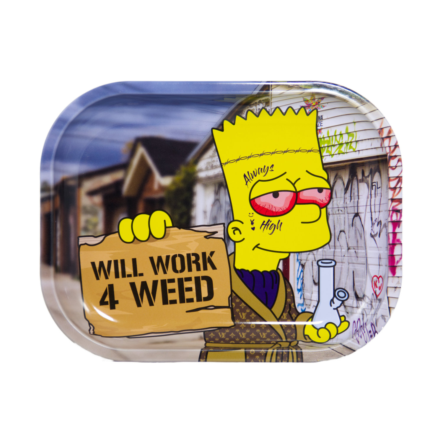 Plateau à rouler Bart Simpson “Will Work 4 Weed”